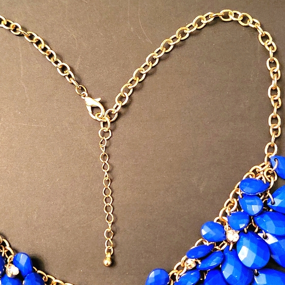 NEW Royal Blue Statement Necklace, Gold-tone Chain, Crystal Accents - Picture 4 of 7